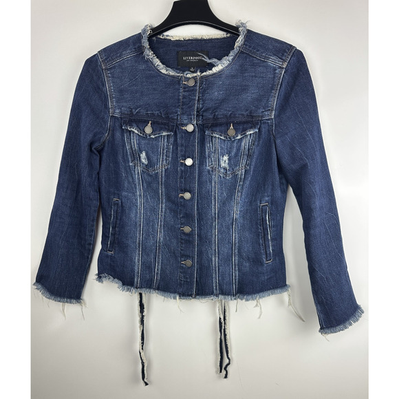 Liverpool Lace Up Jacket Distressed Button Front LS Denim Women's Size Medium - Picture 14 of 14